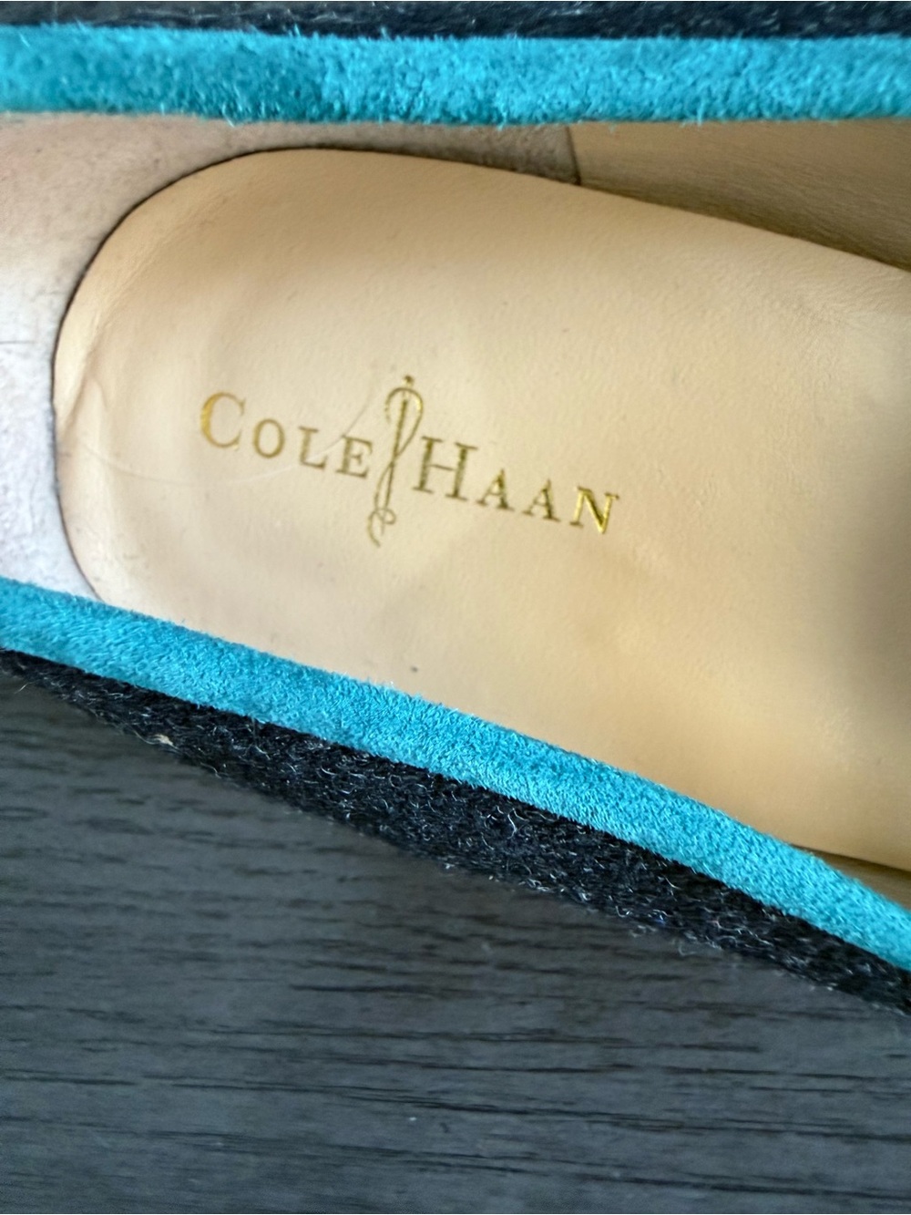 Cole Haan Women’s Tassel Smoking Loafers Blue Wool Teal Trim Size 10B - Picture 10 of 10